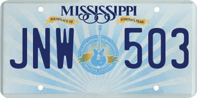 MS license plate JNW503