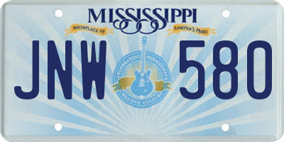 MS license plate JNW580