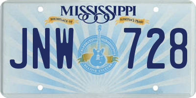 MS license plate JNW728