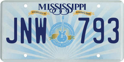 MS license plate JNW793