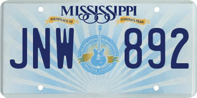MS license plate JNW892