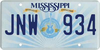 MS license plate JNW934