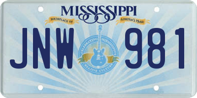 MS license plate JNW981