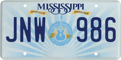 MS license plate JNW986