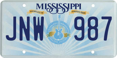 MS license plate JNW987