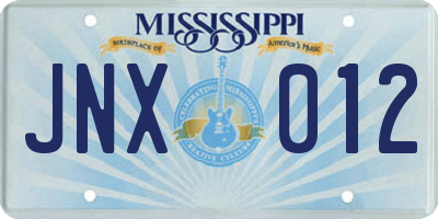 MS license plate JNX012