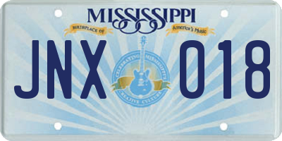 MS license plate JNX018