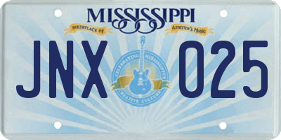 MS license plate JNX025