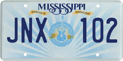 MS license plate JNX102