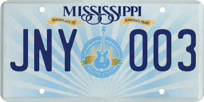 MS license plate JNY003