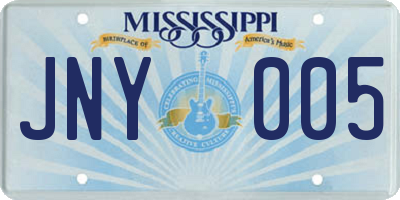 MS license plate JNY005