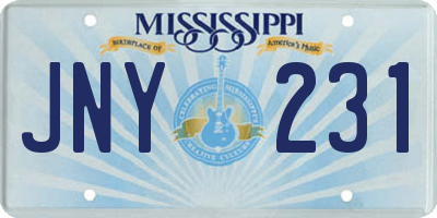 MS license plate JNY231