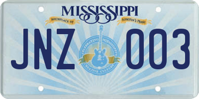 MS license plate JNZ003