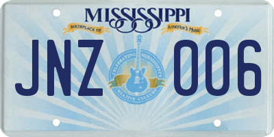 MS license plate JNZ006