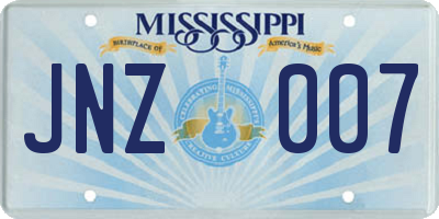MS license plate JNZ007