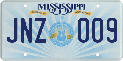 MS license plate JNZ009