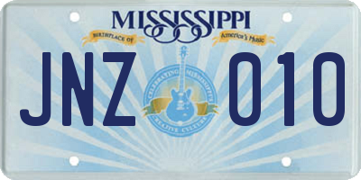 MS license plate JNZ010