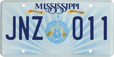 MS license plate JNZ011
