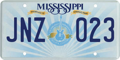 MS license plate JNZ023