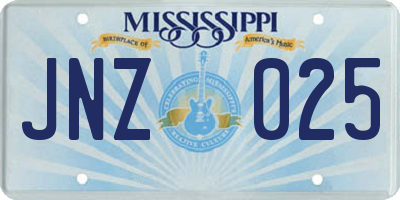MS license plate JNZ025