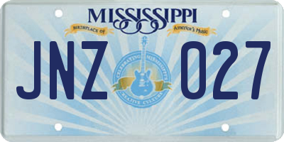 MS license plate JNZ027