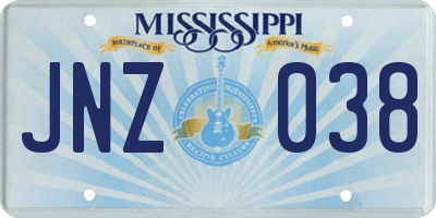 MS license plate JNZ038