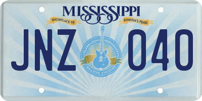 MS license plate JNZ040