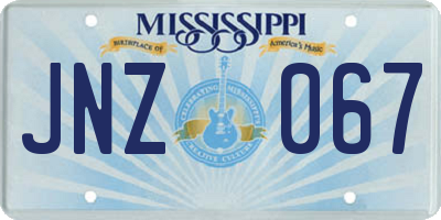 MS license plate JNZ067