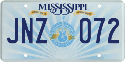 MS license plate JNZ072