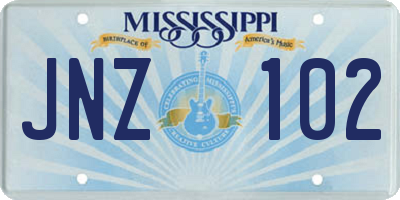 MS license plate JNZ102