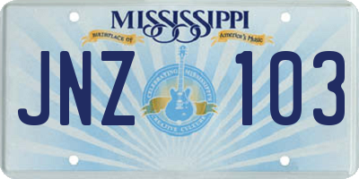 MS license plate JNZ103