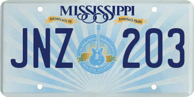 MS license plate JNZ203