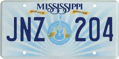 MS license plate JNZ204