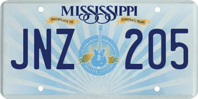 MS license plate JNZ205
