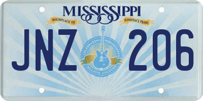 MS license plate JNZ206