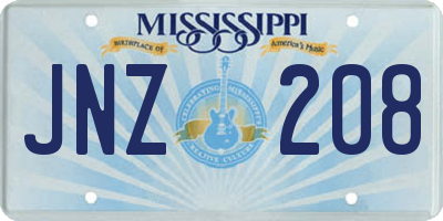 MS license plate JNZ208