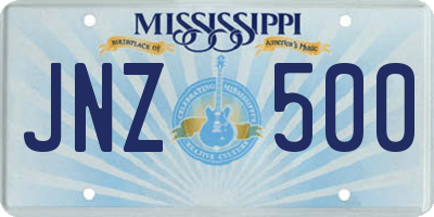 MS license plate JNZ500