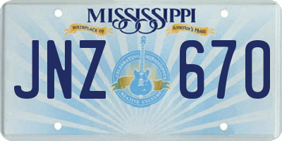 MS license plate JNZ670