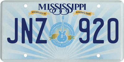 MS license plate JNZ920