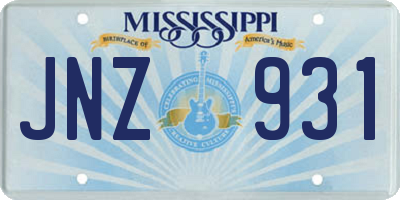 MS license plate JNZ931