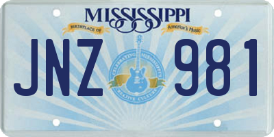 MS license plate JNZ981