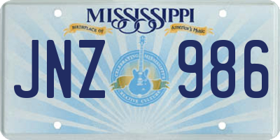 MS license plate JNZ986
