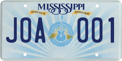 MS license plate JOA001