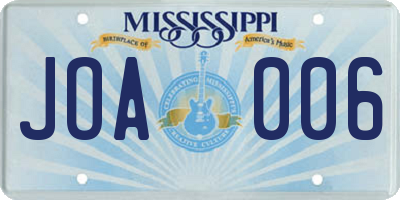 MS license plate JOA006