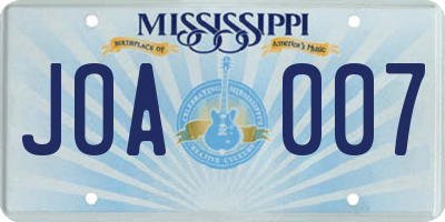 MS license plate JOA007