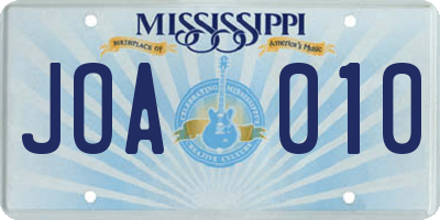 MS license plate JOA010