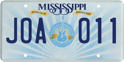 MS license plate JOA011