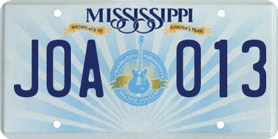 MS license plate JOA013