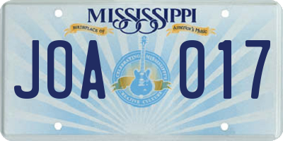 MS license plate JOA017