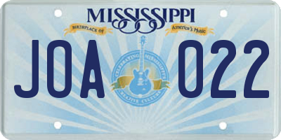 MS license plate JOA022